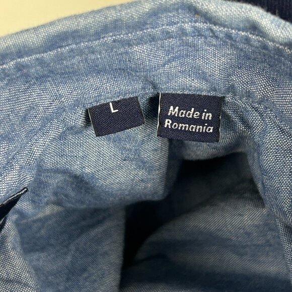 Faconnable Shirt Mens L Chambray Contempory Blue Corduroy Yoke‎ Roll Tab Sleeve - Picture 14 of 16